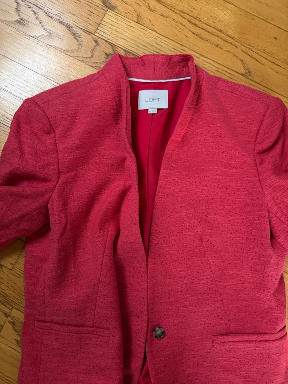 LOFT Pink-Red Open Front Textured Blazer